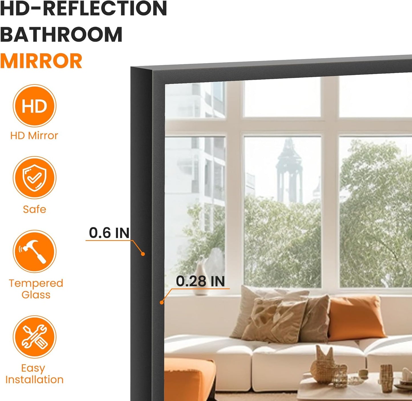 Full Length Mirror, Standing Large Floor Mirror with Aluminum Frame for Bedroom, Living Room