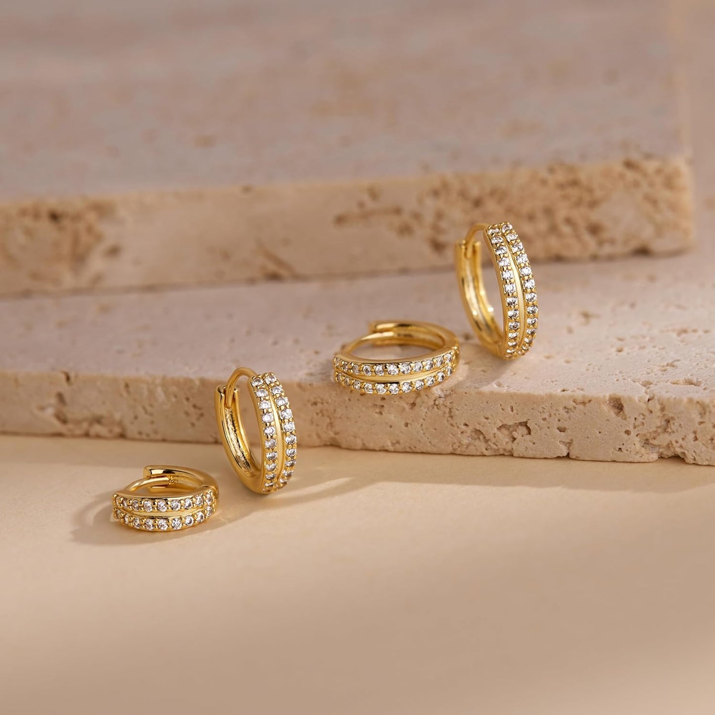 Small Gold Huggie Hoop Earrings Set for Women Men Hypoallergenic 14K Plated Stack Cartilage Earrings, Multiple Piercing