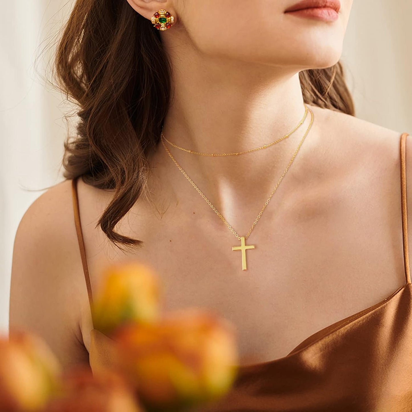 14K Gold Plated/Silver Lariat Necklace - Y-Shaped Beaded Chain for Women