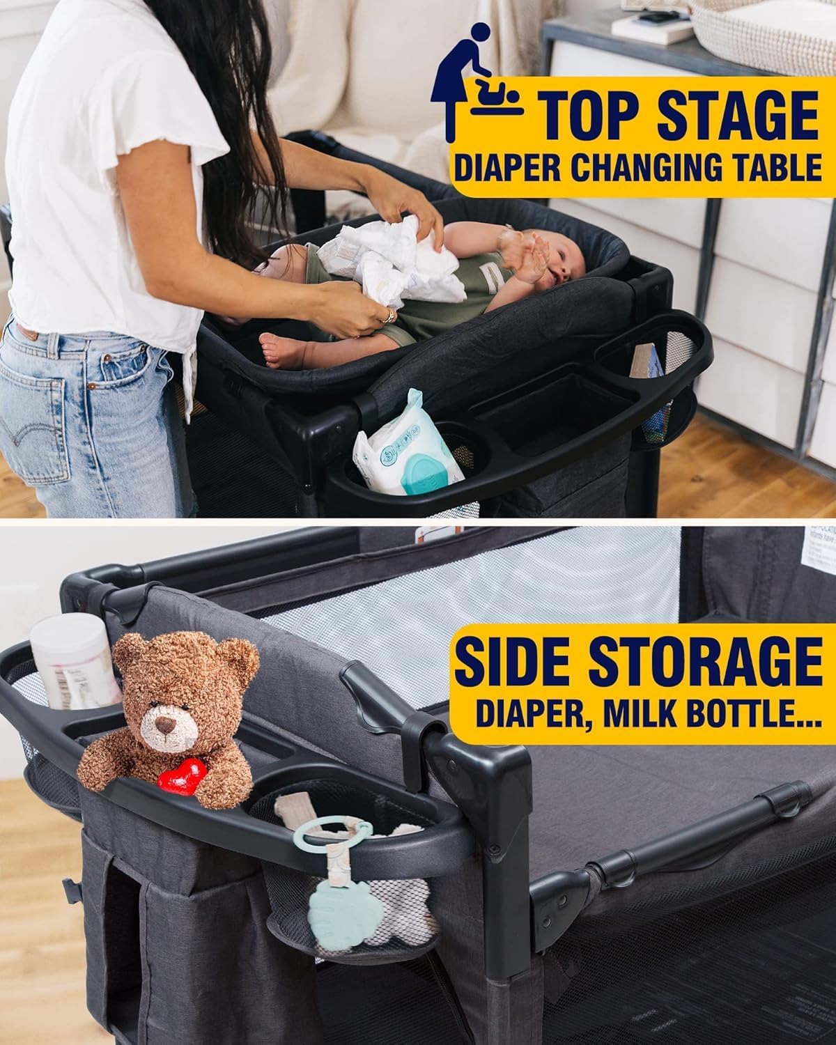 4 in 1  Bassinet Bedside Sleeper,  Bedside Bassinet Crib Sleeper, Playard, Changing Table,