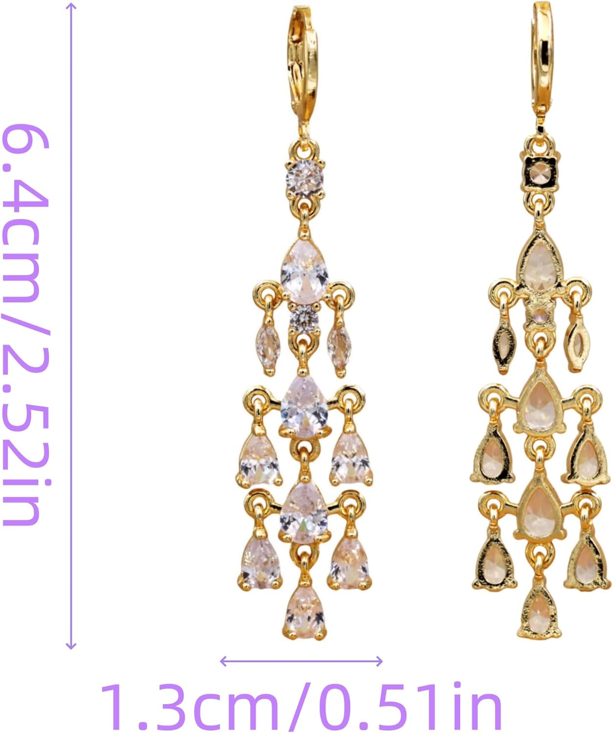 Vuskdtei18K Gold Plated Flower Dangle Earrings for Women, Hypoallergenic Cubic Zirconia Earrings, Elegant Chandelier Drop Earrings