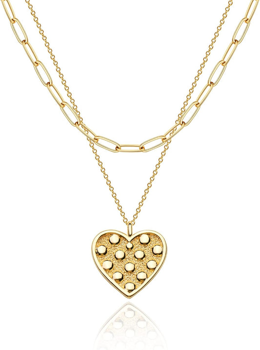 Layered Heart Necklace, Handmade 18K Gold Plated Dainty Choker With Arrow Bar Pendant for Women
