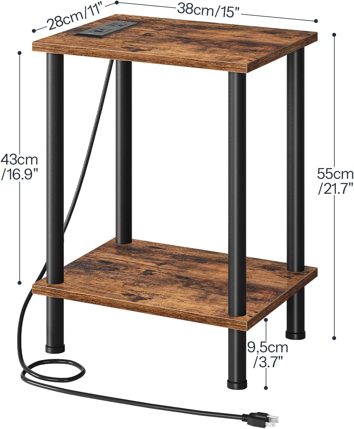 Set of 2 End Tables with USB Port and Outlets, Nightstand with 2-Layer Storage Shelves