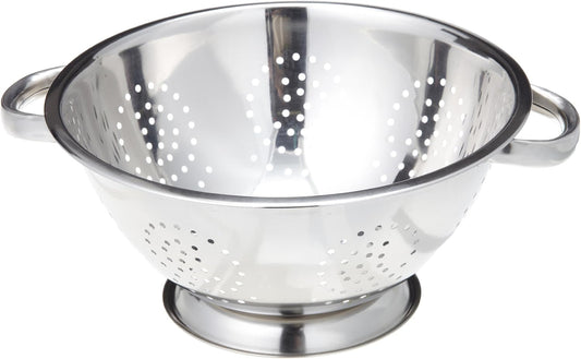 Heavy Duty Stainless Steel Colander 5 Qt | Easy Grip Handles | Self-Draining Base | Mirror Polished