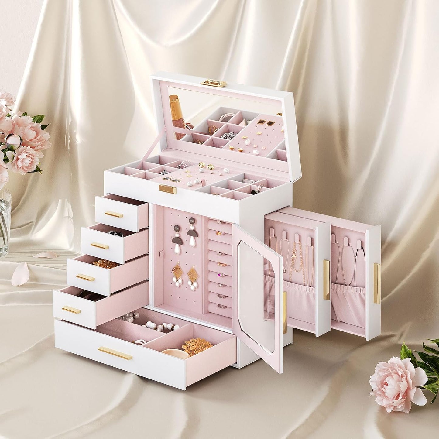 Jewelry Box with Mirror, Organizer Box with Capacious Storage Space, Jewelry Holder Organizer