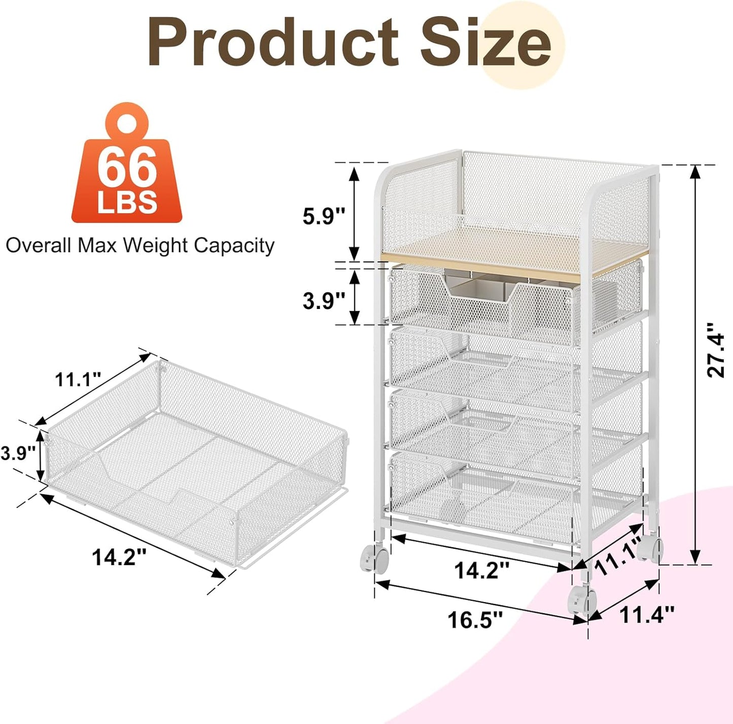 Makeup Cart Organizer with 4 Drawers, Large Floor Skincare Organizers, Vanity Storage