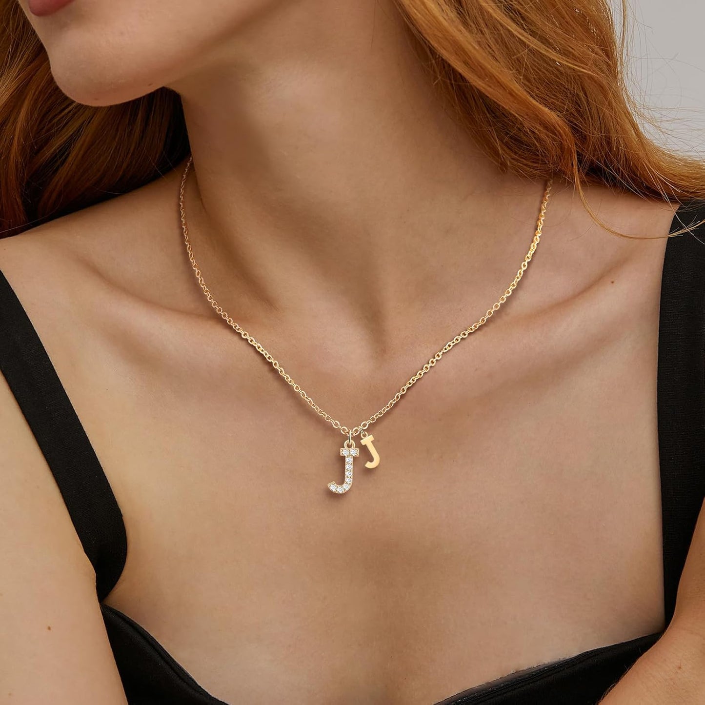 Double Letter Initial Necklace: 14K Gold Plated with Cubic Zirconia, Dainty & Personalized, Elegant Birthday Gift for Women