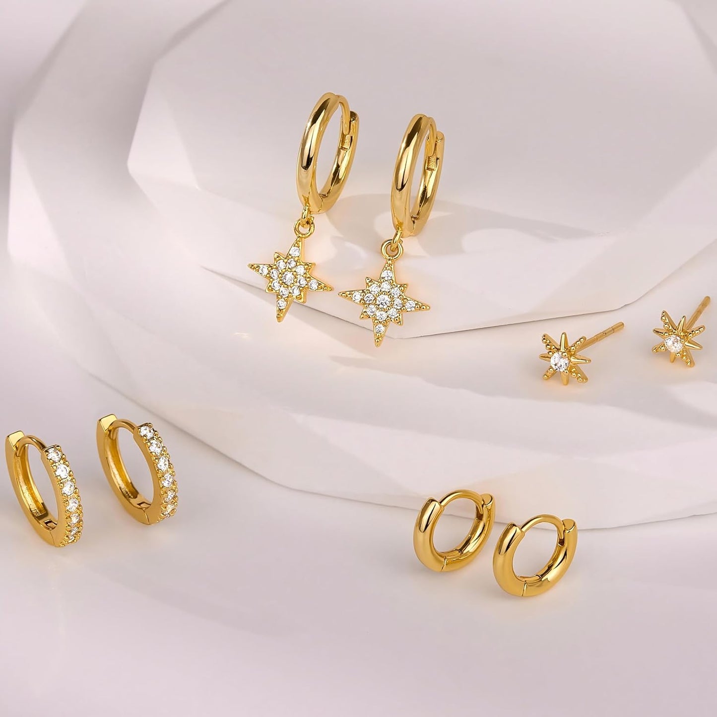 Small Gold Huggie Hoop Earrings Set for Women Men Hypoallergenic 14K Plated Stack Cartilage Earrings, Multiple Piercing