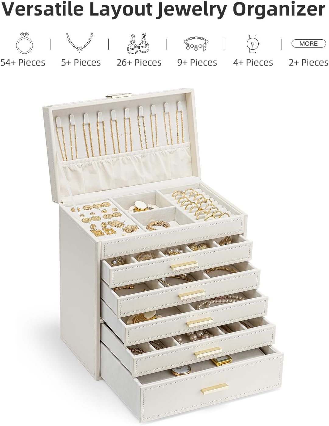 6 Layer Large Jewelry Box - Jewelry Box Organizer for Drawer Necklace Ring Bracelet and Watch