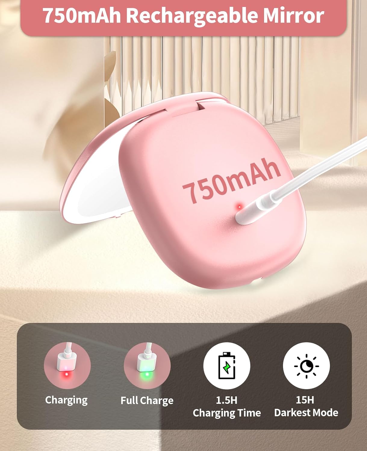 Rechargeable Lighted Travel Makeup Mirror,1x/10x Compact Magnifying Mirror with Lights,Portable for Bag,4inch