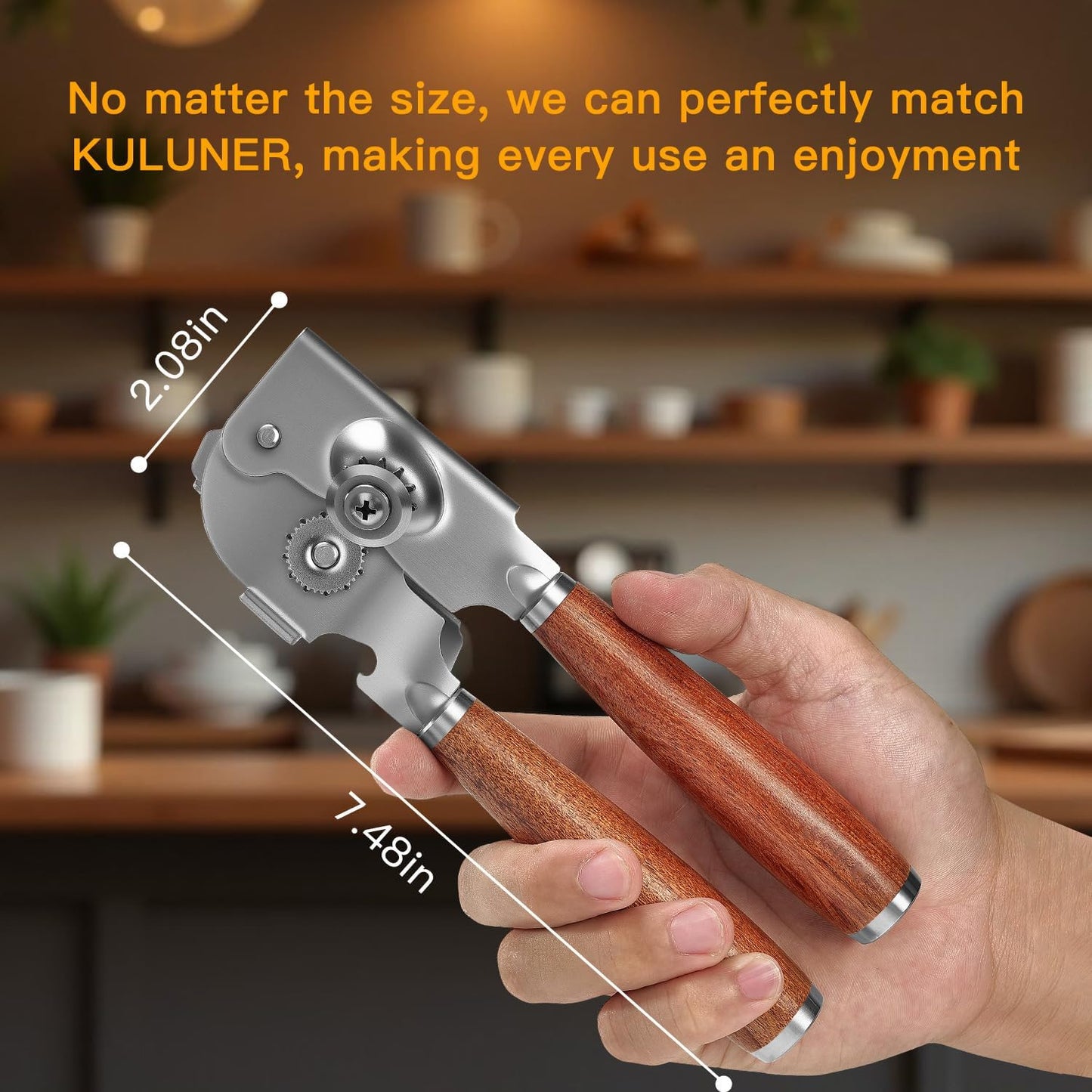 Manual Can Opener with Solid Wood Handle, Sharp Smooth Edge Blade