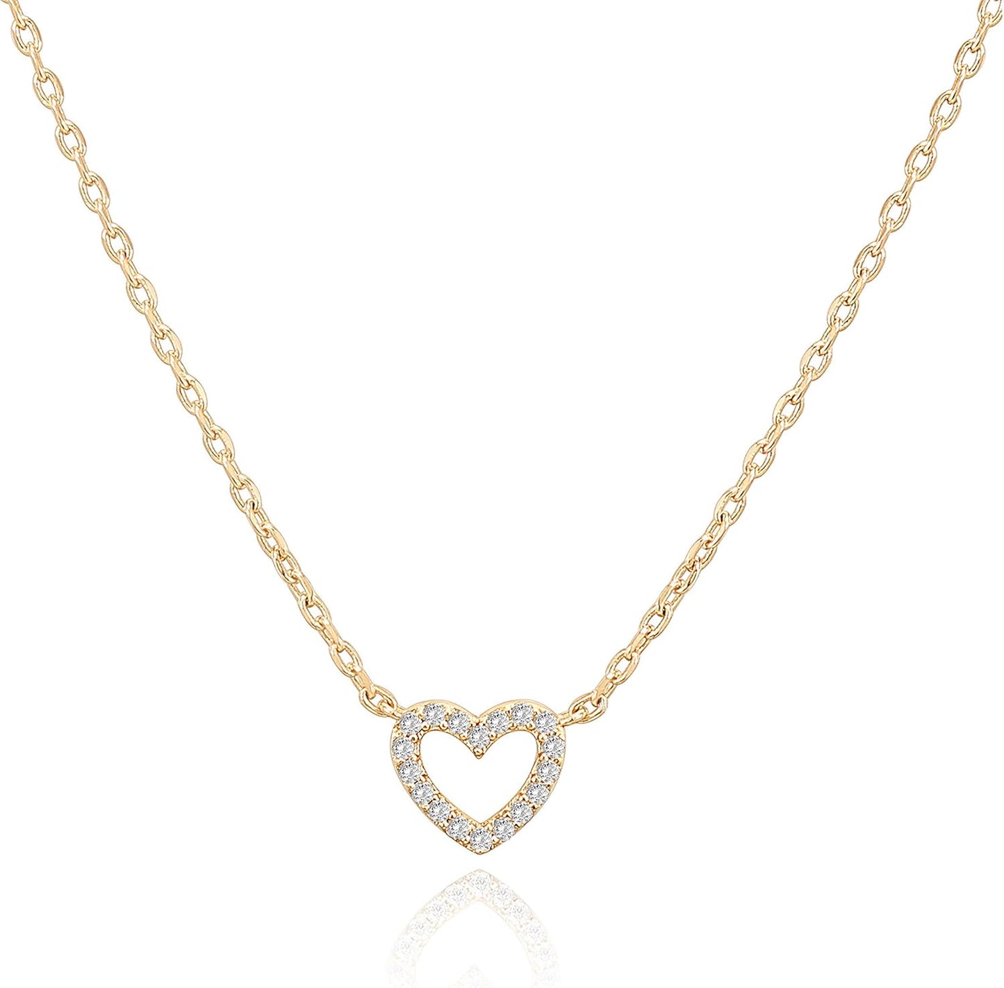 14K Gold Plated Cubic Zirconia Heart Pendant Necklace - Dainty Love Gift for Women
