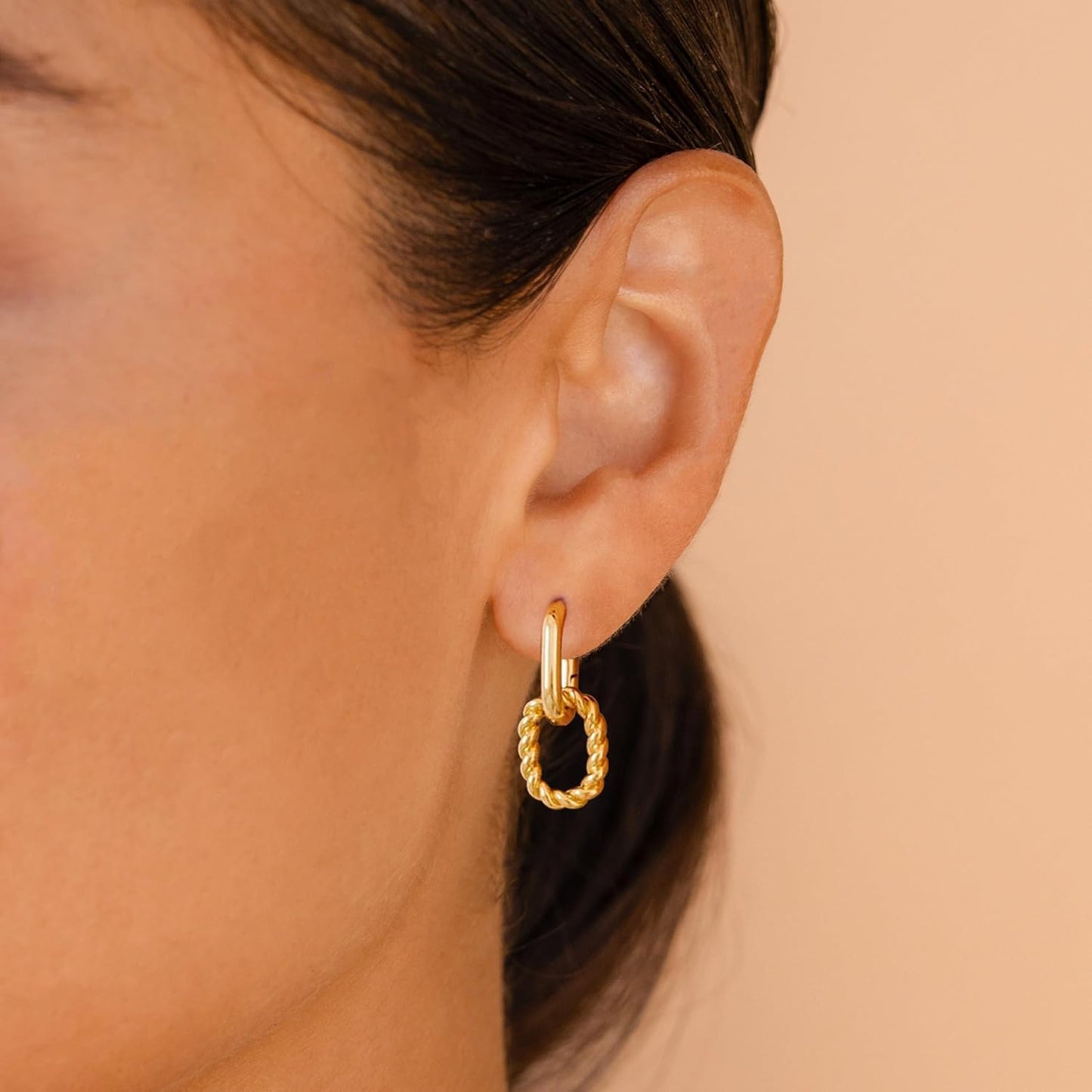Gold Earrings for Women Trendy, Simple Dainty 14K Gold Plated Paperclip Square Chain Link Dangle Pin Stud Huggie Earrings Lightweight