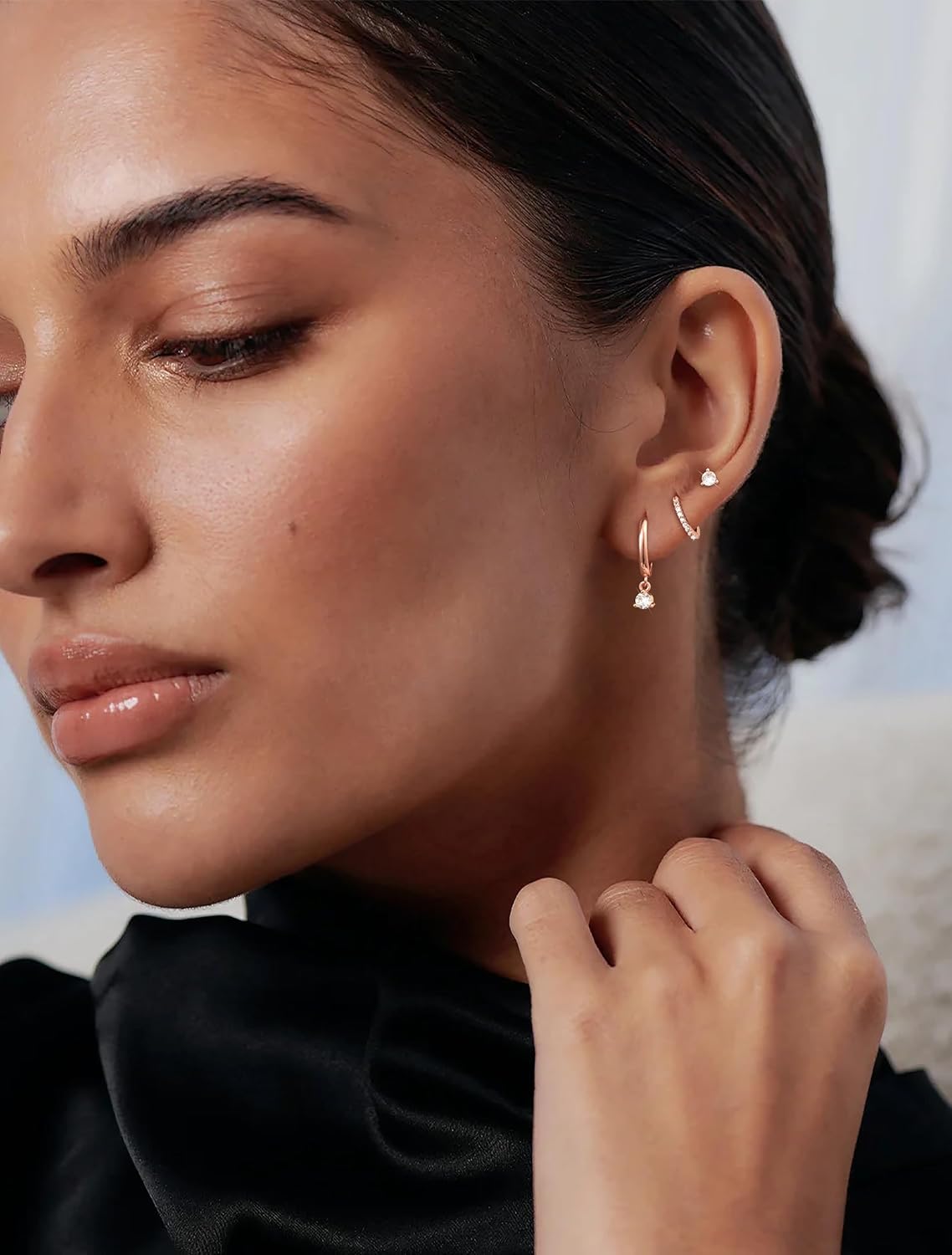 Freekiss 3 Pairs Gold Hoop Earrings Set: Dainty Stud Earrings Trendy Small 14K Gold Plated Hypoallergenic Dangle Cartilage