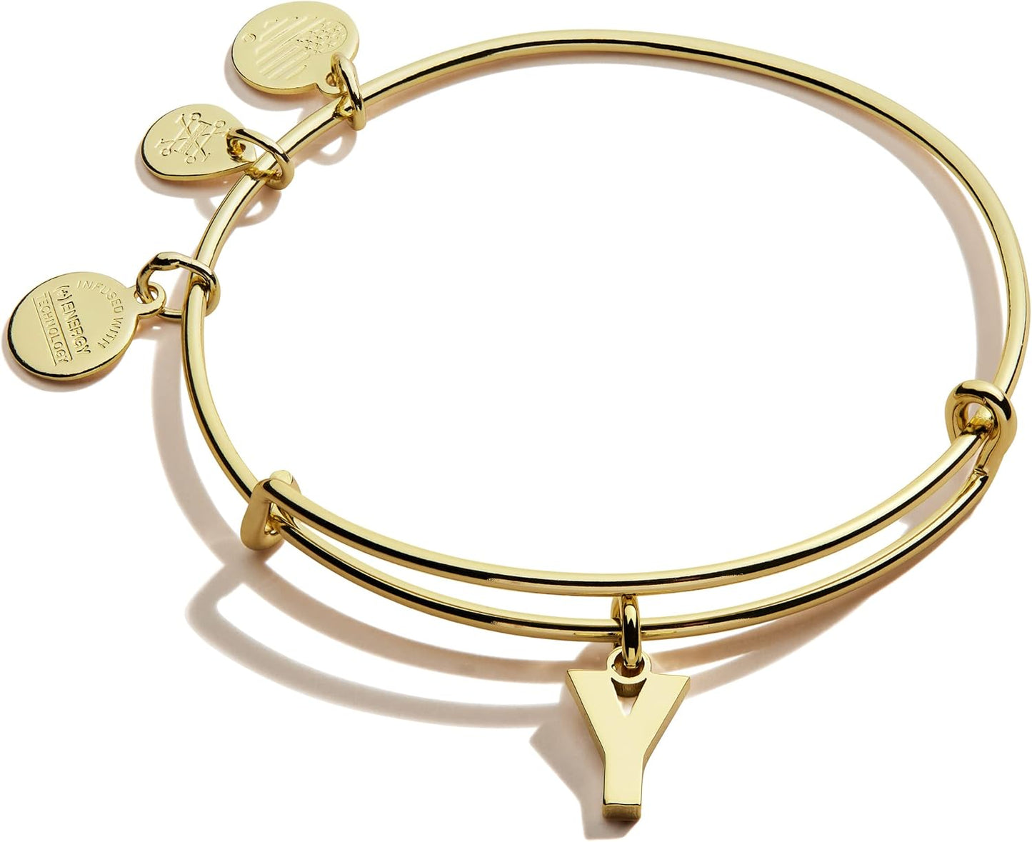 Alex and Ani Expandable Bangle for Women, Initials A to Z Letter Charms, Shiny Finish, 2 to 3.5 in