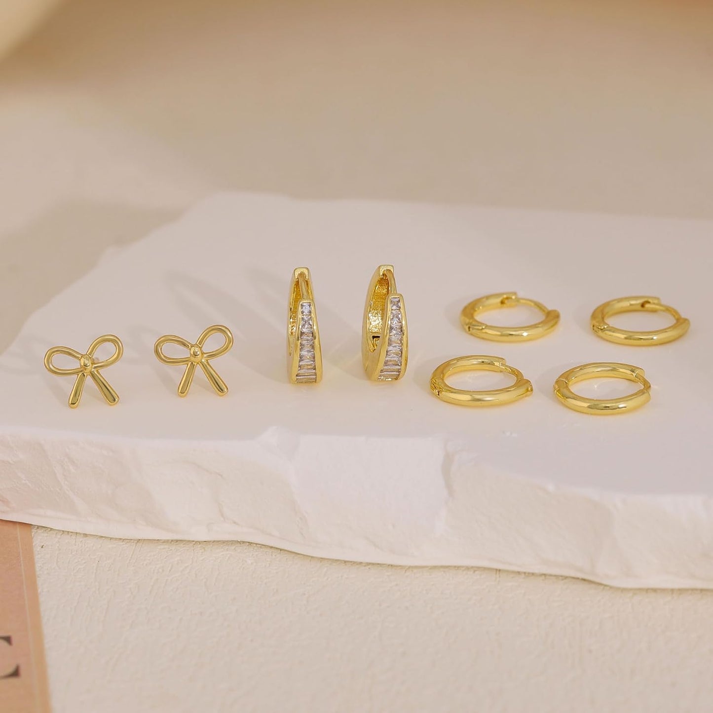 Gold Earrings for Women, 14k Gold Plated Dangle Huggie Earrings for Women Trendy Dainty Gold Hoop Earring Stacks