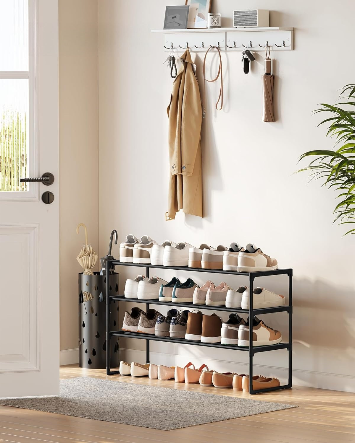 3-Tier Shoe Organizer, Metal Storage Shelf, for 16-20 Pairs, Stackable, for Entryway