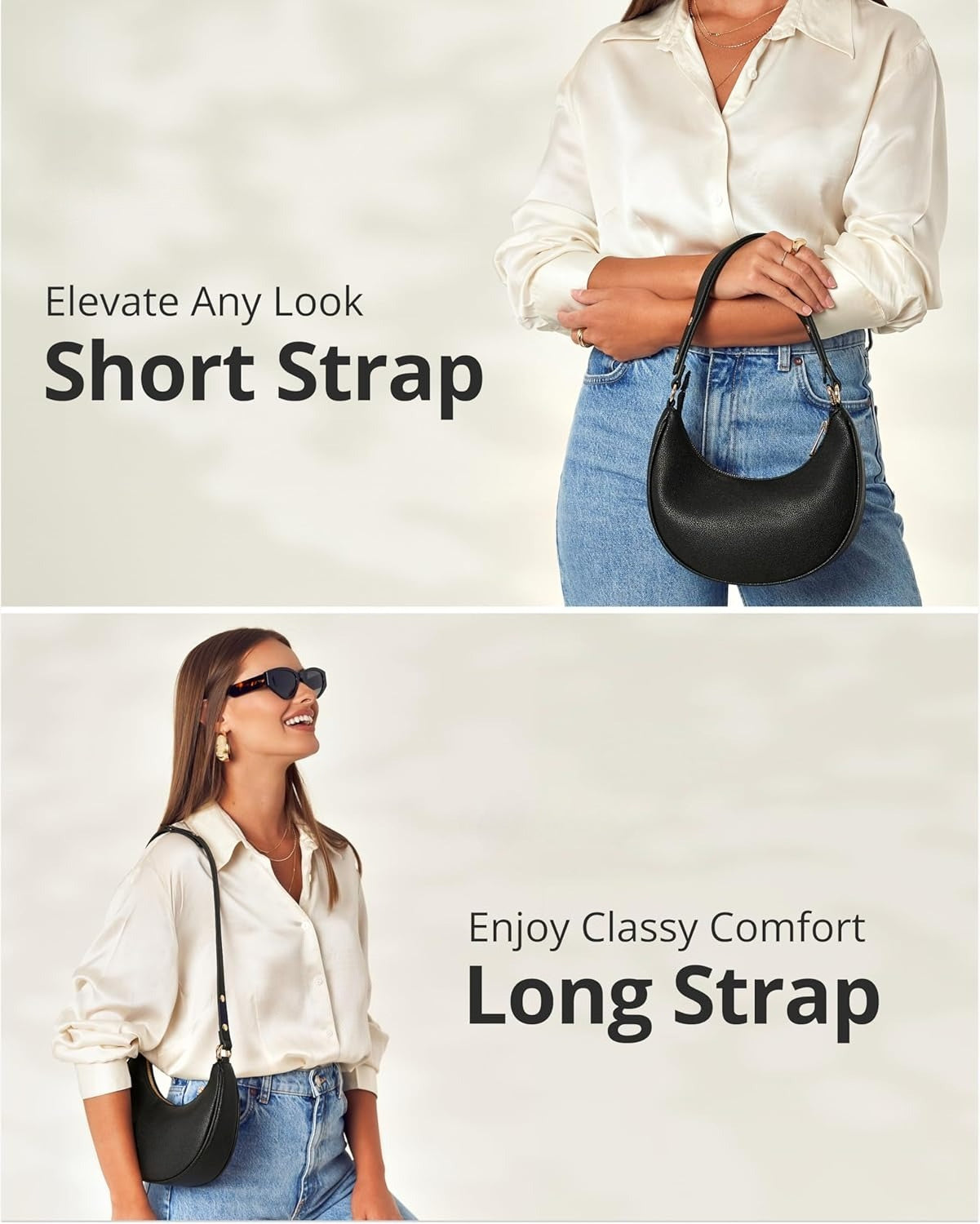 Crescent Bags For Women with RFID Protection,  with Anti-Theft Clip for Extra Safety