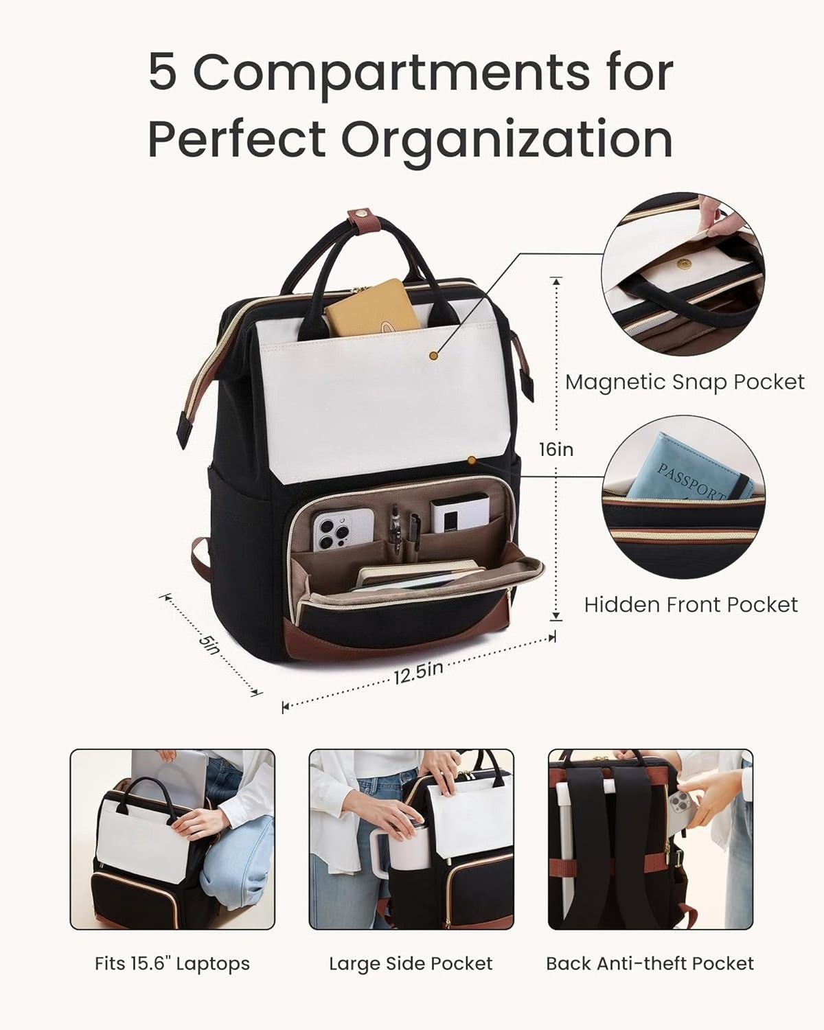 Laptop Backpack for Women with Giant Tumbler Holder Pocket, 15.6 inch Travel Work Backpack