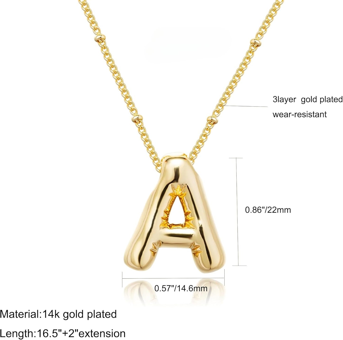 Personalized Bubble Letter Necklace | 14K Gold Plated Custom Initial Pendant - Dainty Chunky Name Jewelry Gift for Her