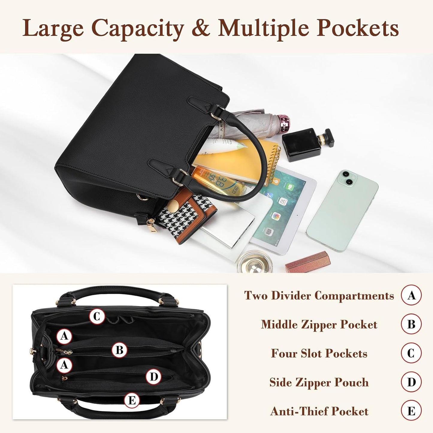 Women's Top Handle Tote Bag PU Faux Leather Shoulder Bag Women's Wallet Handbag with Cute Pom Pom