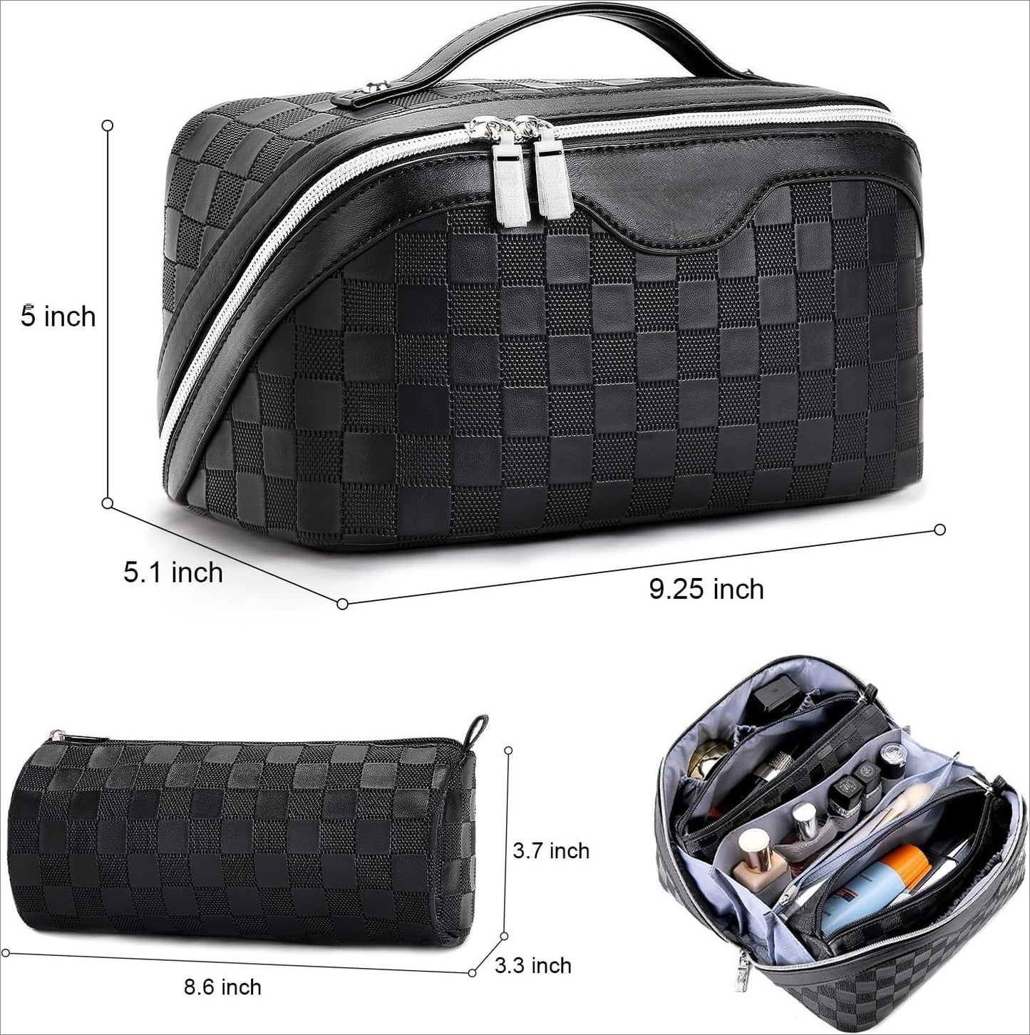 Travel Makeup Bag : 3 count Set Make up Bags for Women with Handle -  with Compartments