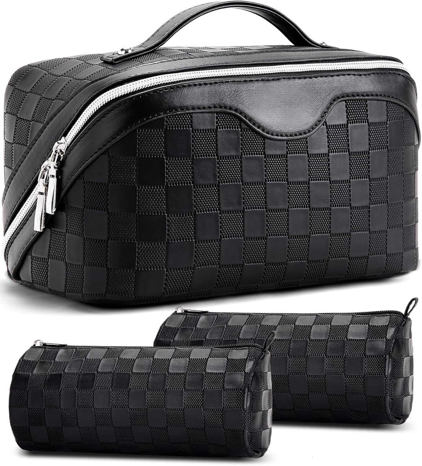 Travel Makeup Bag : 3 count Set Make up Bags for Women with Handle -  with Compartments