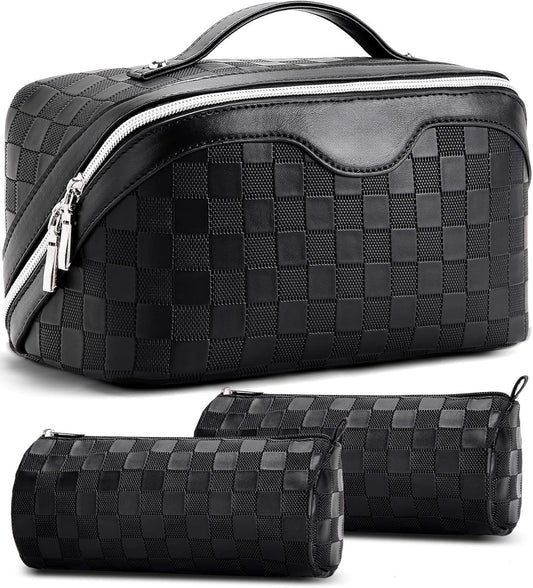 Travel Makeup Bag : 3 count Set Make up Bags for Women with Handle -  with Compartments