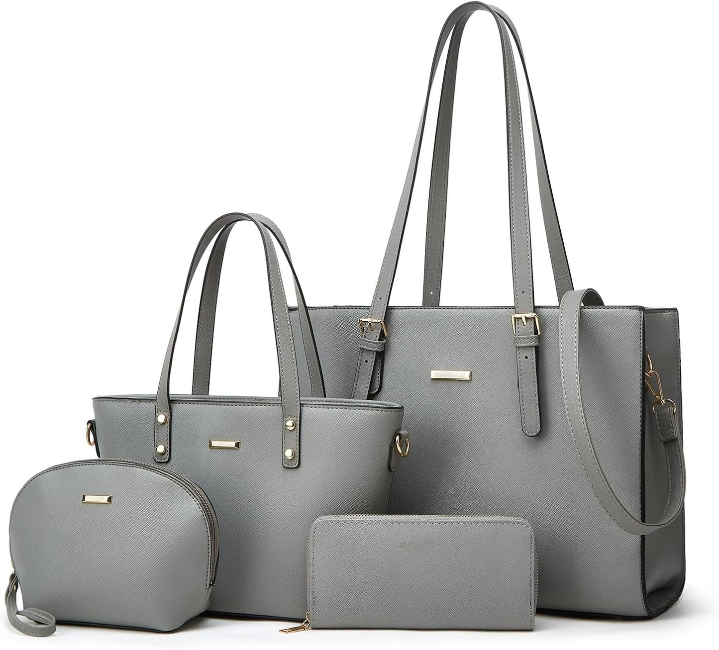 4Pcs Women Fashion Synthetic Leather Handbags Tote Bag Shoulder Bag Top Handle Satchel Purse Set