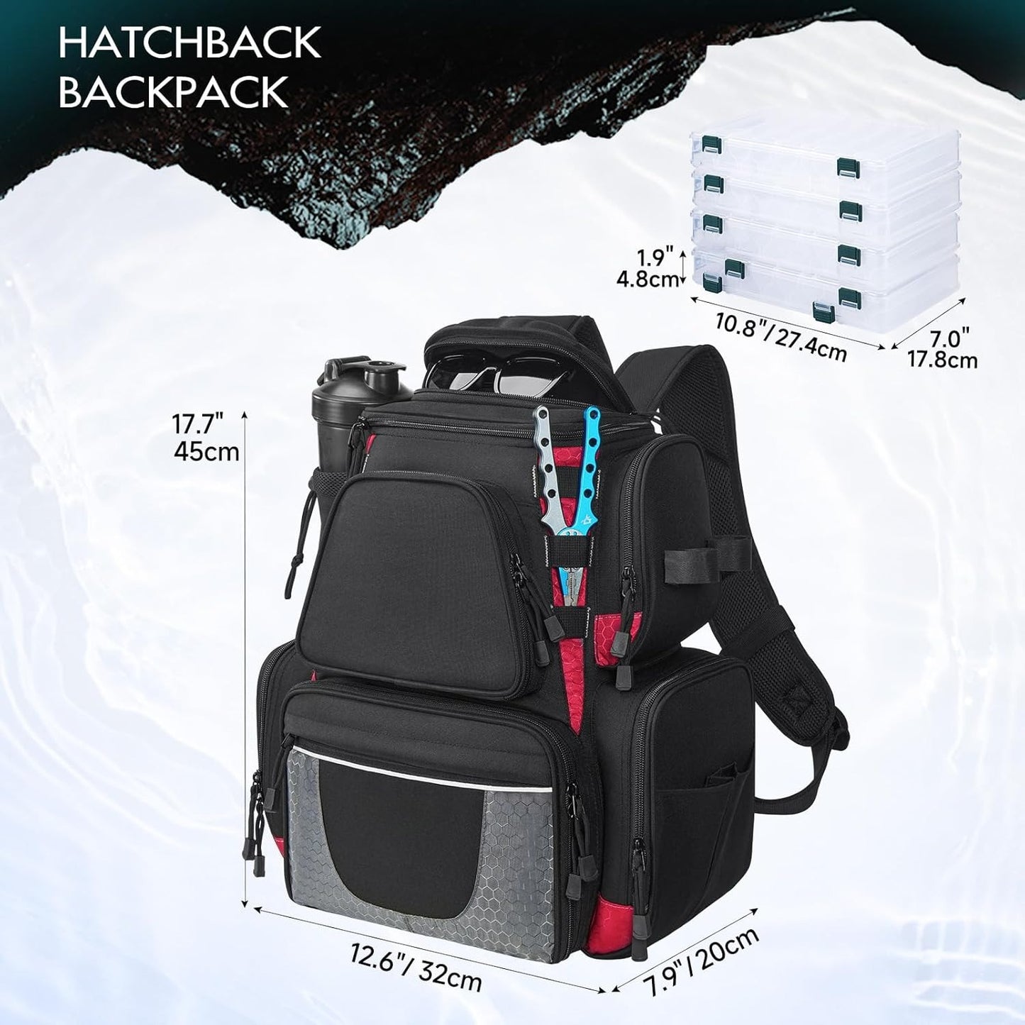 with 2 Rod Holders & 4 Tackle Boxes, Large Tackle Storage Bag With Rain Cover for Fishing Gear