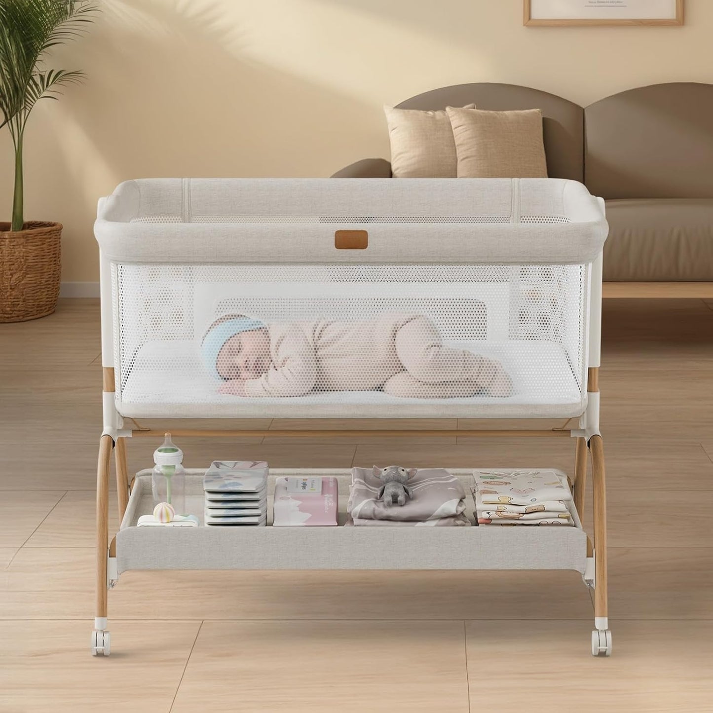 3-in-1 Baby Bassinet Bedside Sleeper with Mattress and Soft, Breathable Sheet, Full-Mesh Sides