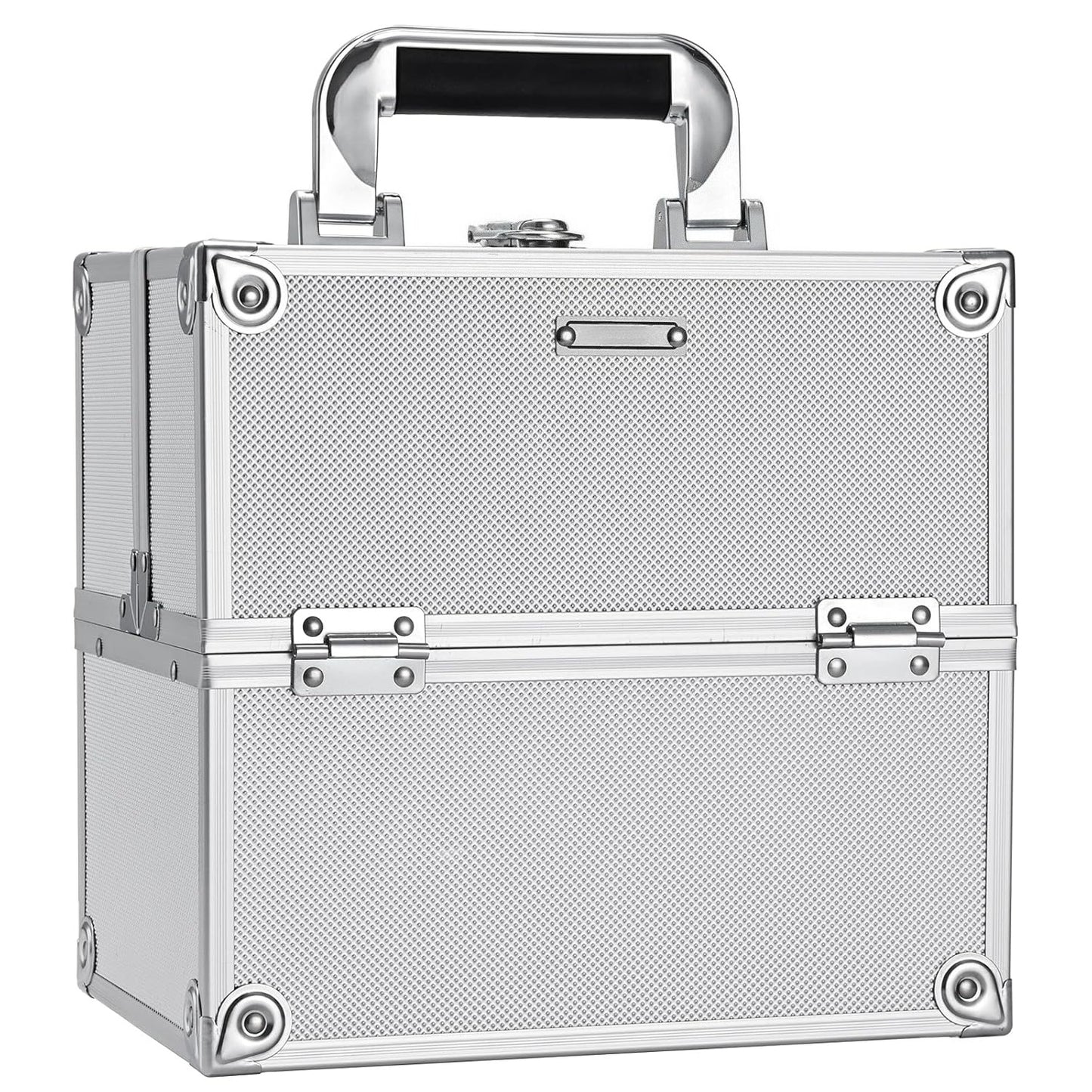 Makeup Organizer Box Portable Cosmetic Travel Case with Lock 4 Trays Aluminum Hard Vanity Box