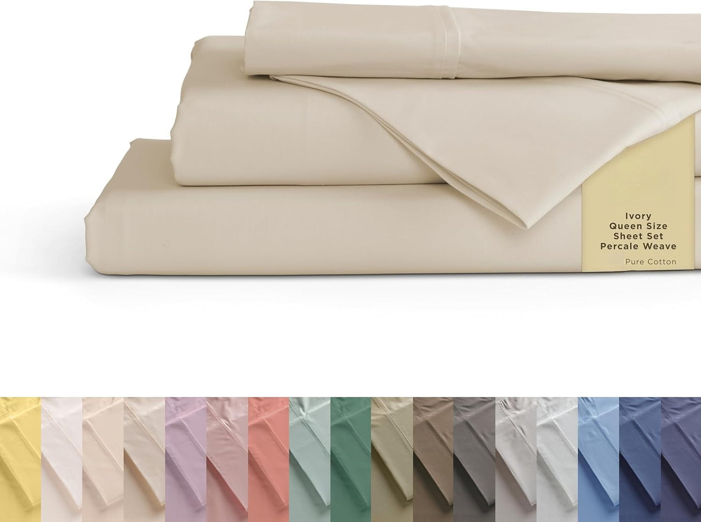 Cotton Percale Sheets Queen Size,  Deep Pocket, 4 count SetStrong Bed Linen