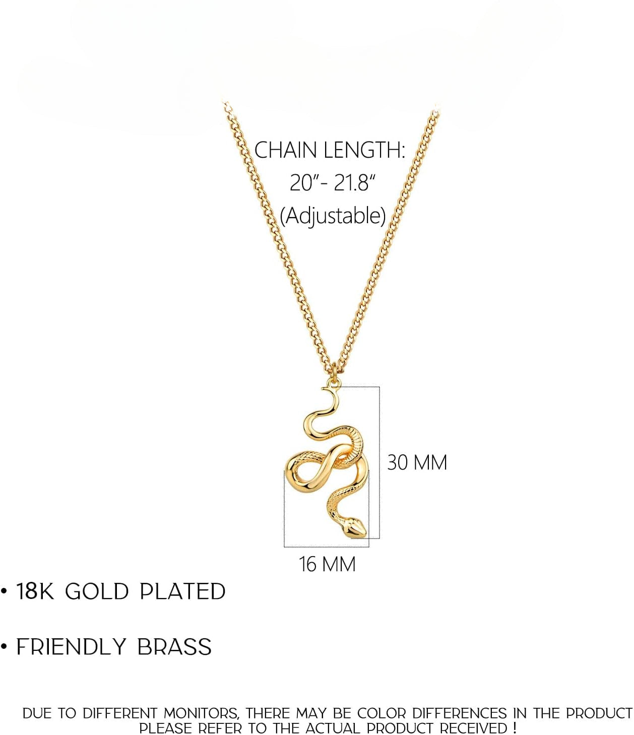 18K Gold Plated Snake Necklace | Dainty Charm Pendant - Minimalist Delicate Handmade Boho Jewelry for Her