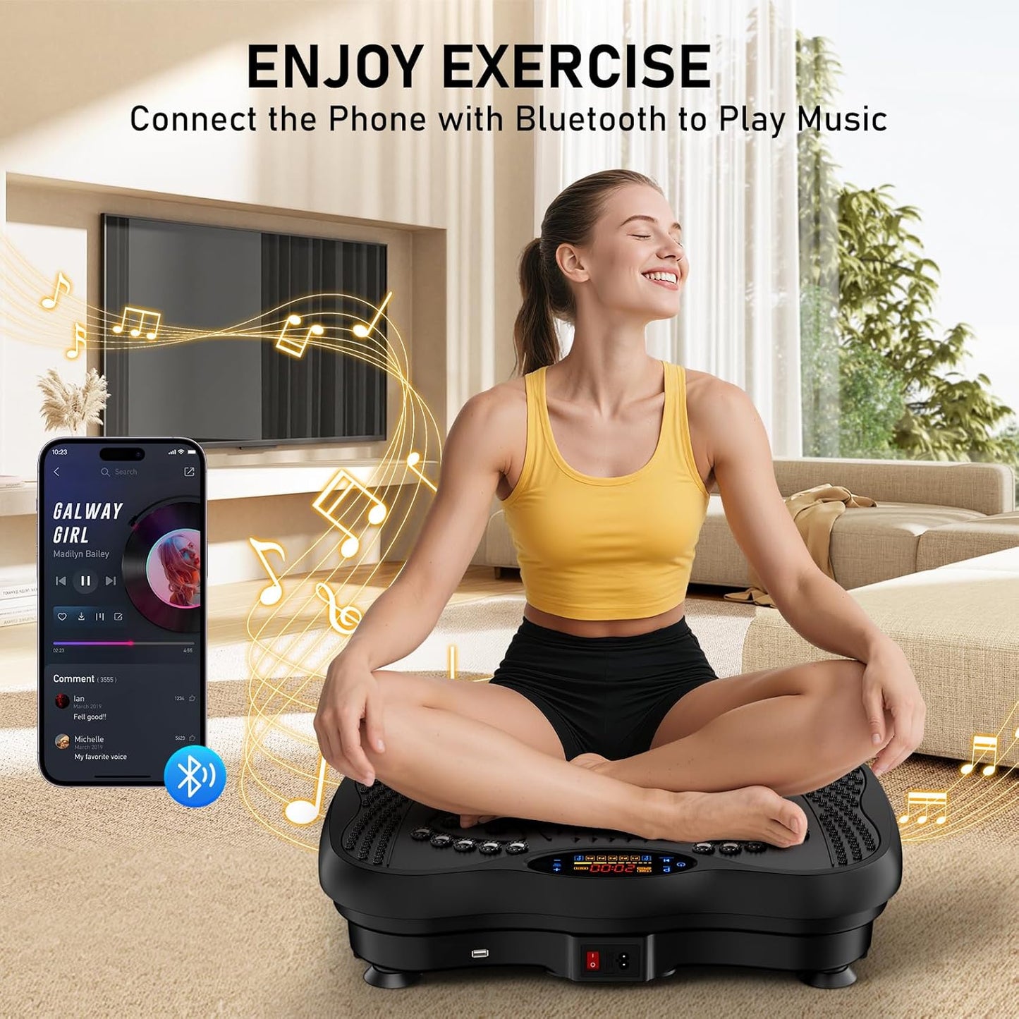 OMOMMD Vibration Plate Exercise Machine, 130 Levels Full Body Workout Vibrating Plate for Lymphatic Drainage Weight Loss, 450 Lbs Capacity Shake Platform with Resistance Bands Bluetooth for Women Men