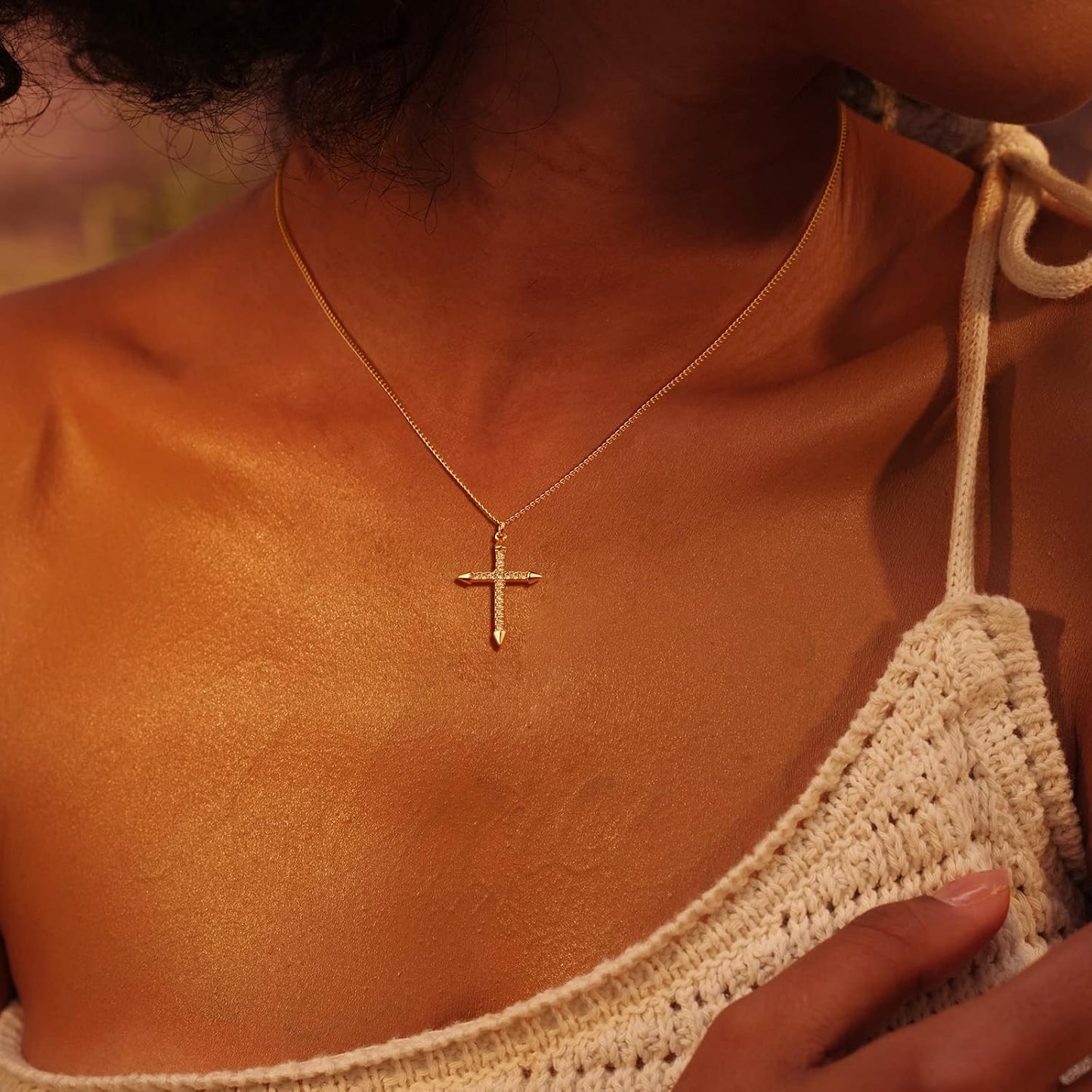 Cross Necklace 14K Plated Dainty Chain, Minimalist Faith Pendant Religious Prayer Jewelry Gift