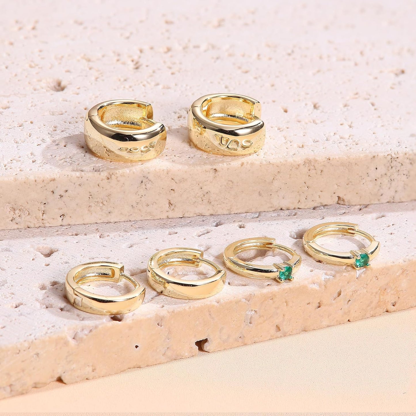 3Pairs 925 Sterling Silver, 14K Gold Plated Small Huggie Hoop Earrings Sets for Multiple Piercing CZ Cartilage Earrings Stacks