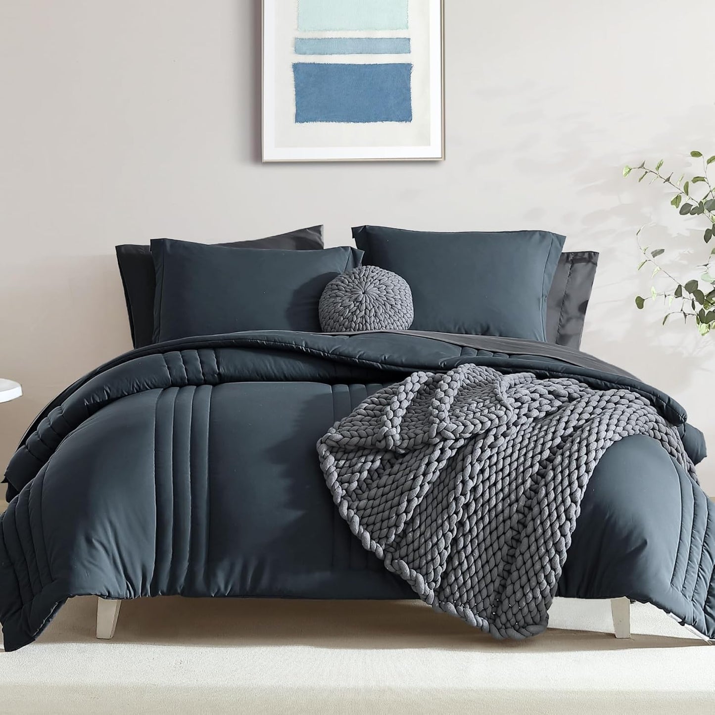 Queen Comforter Set - 7 count Beige Bed in a Bag Queen Bedding Sets , All Seasons