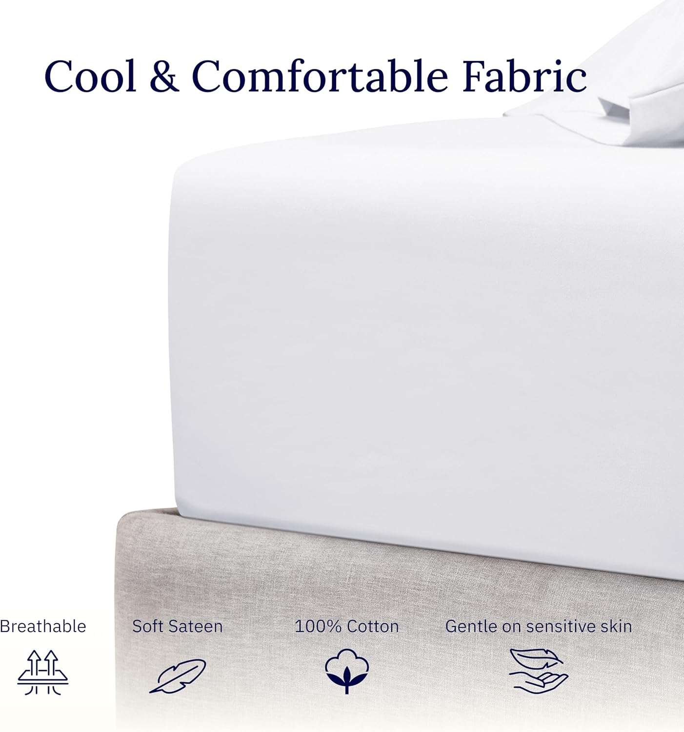 Queen Fitted Sheet Only -  Cotton 400 Thread Count Sateen, Deep Pocket Fitted Sheet Queen