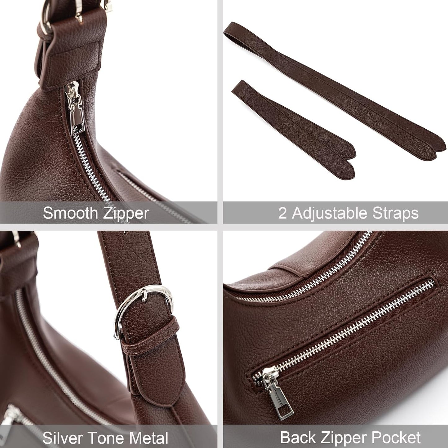 Hobo Bags for Women Soft Vegan Leather Crescent Shoulder Handbag Slouchy Tote Crossbody Purses