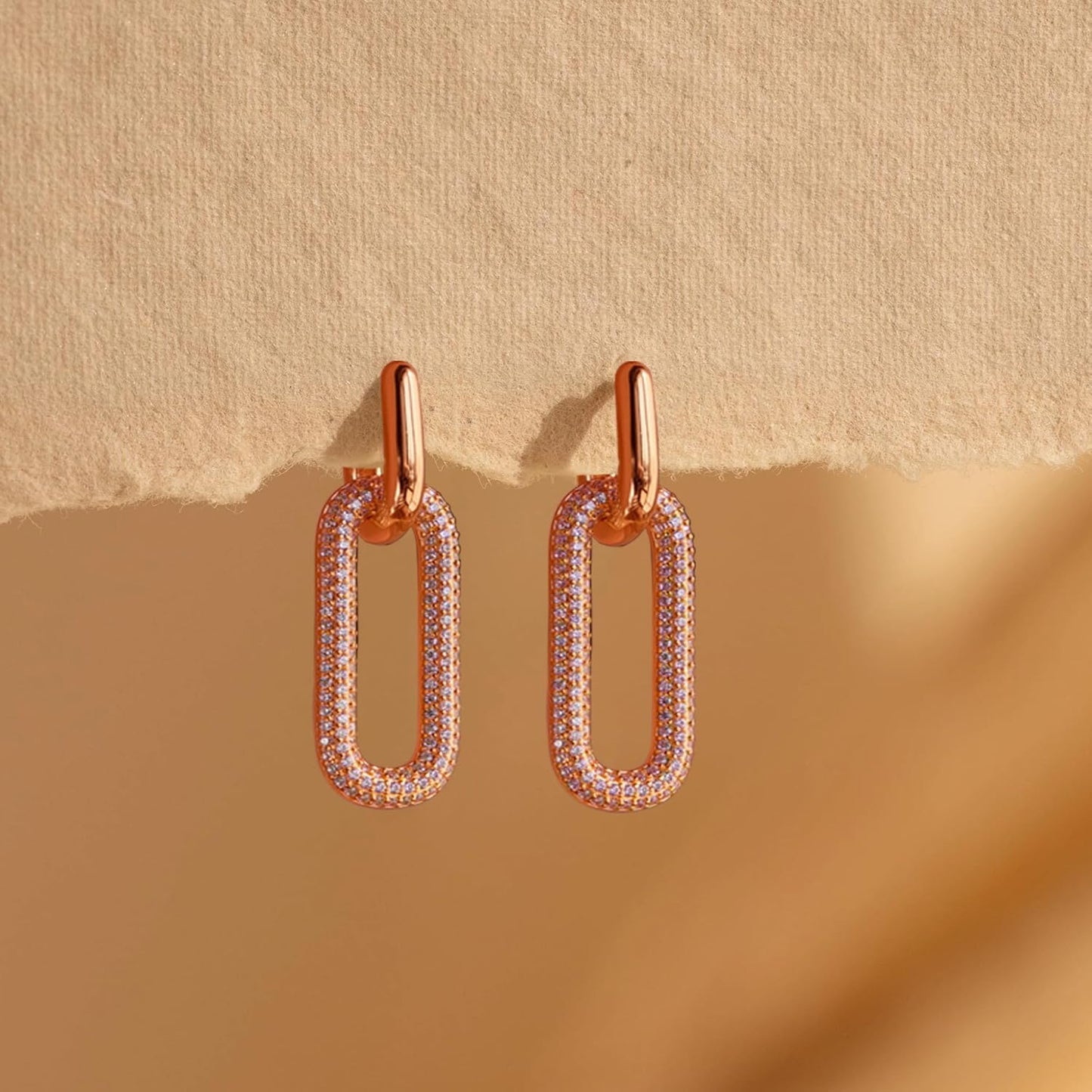 Gold Earrings for Women Trendy, Simple Dainty 14K Gold Plated Paperclip Square Chain Link Dangle Pin Stud Huggie Earrings Lightweight