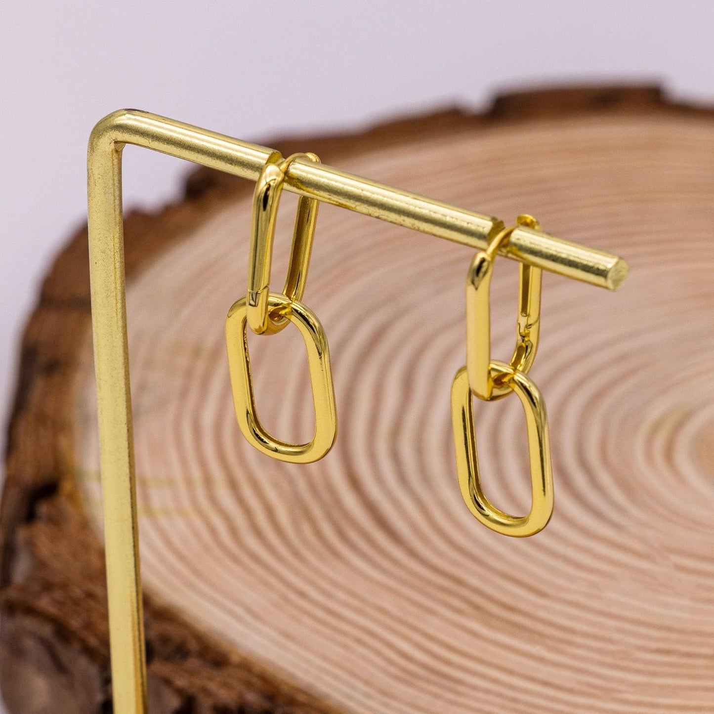 Gold Earrings for Women Trendy, Simple Dainty 14K Gold Plated Paperclip Square Chain Link Dangle Pin Stud Huggie Earrings Lightweight
