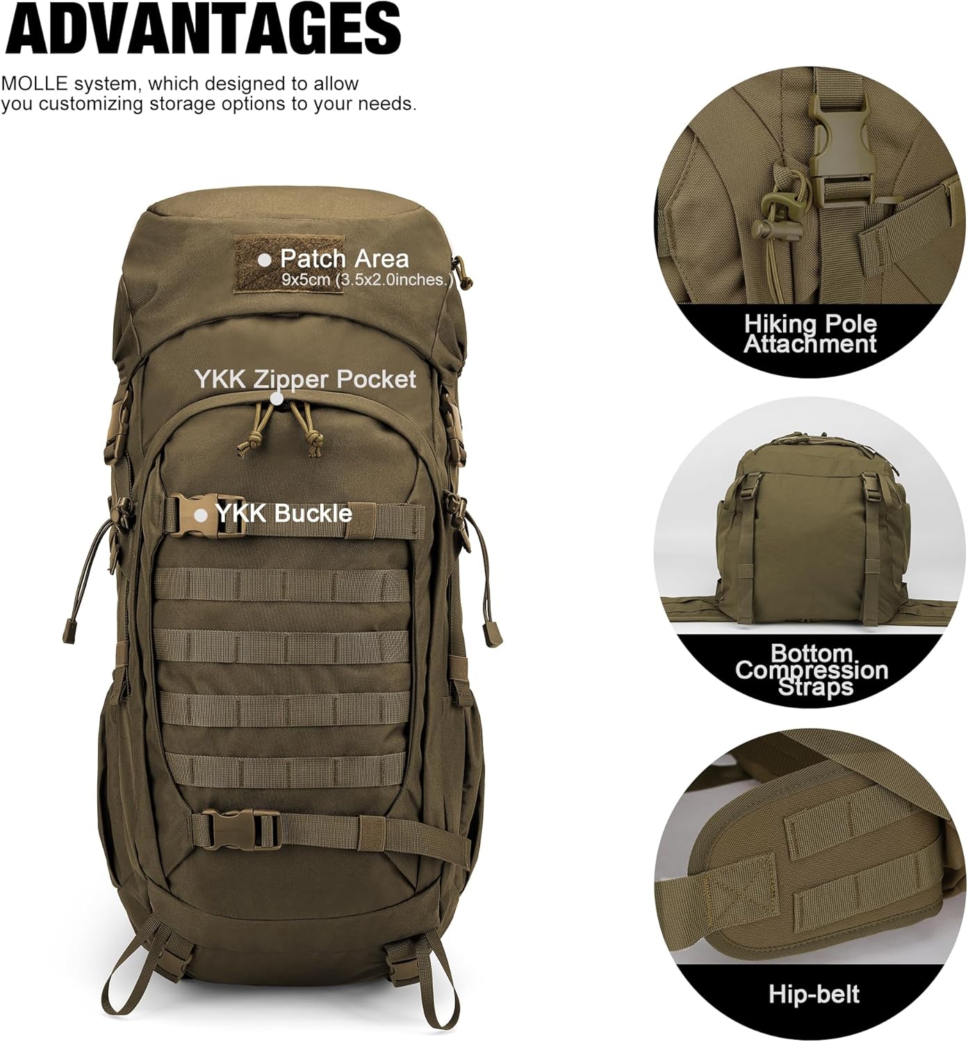 50L Hiking Backpack,Backpacking Backpack with Rain Cover for Hiking,Backpacking,Rucking,Camping,Survival