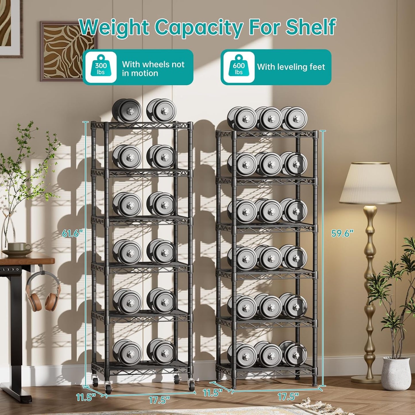 6 Shelf Storage Wire Shelves Closet Bathroom Organizers Metal Pantry Net Basket with Wheels