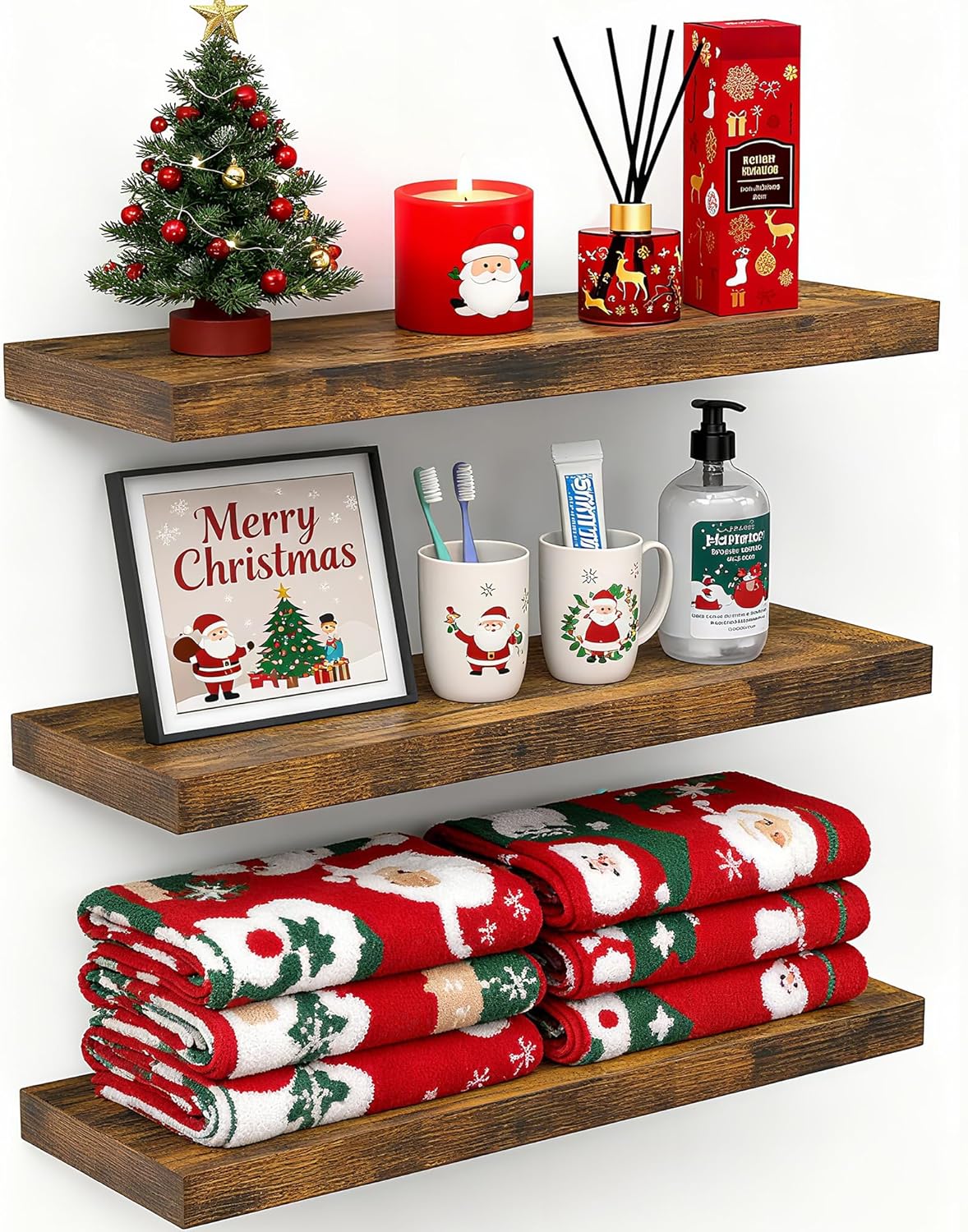 Floating Shelves for Wall, Wall Mounted Rustic Wood Shelves Books/Storage/Room Decor