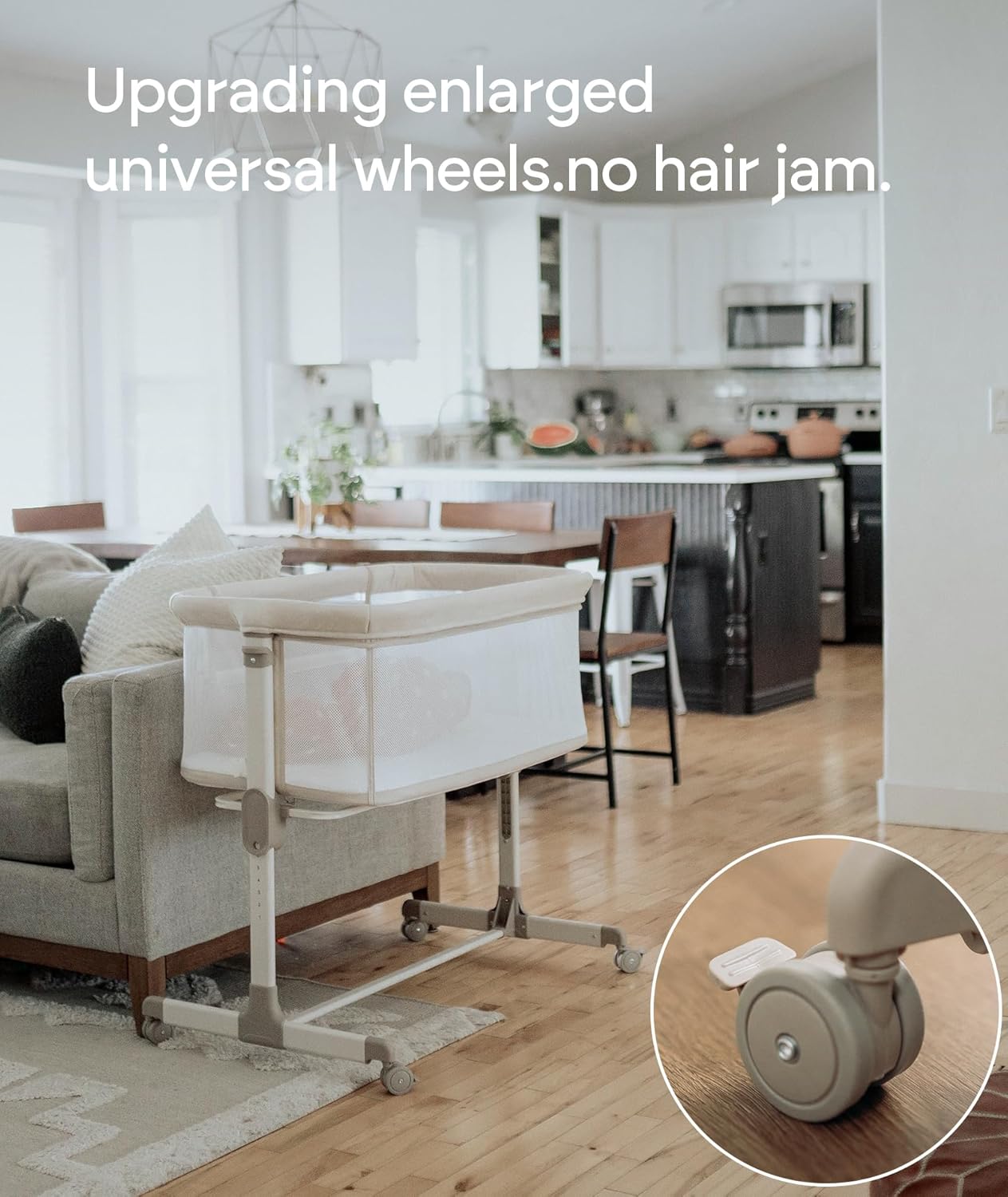 Bassinets Bedside Sleeper - All Mesh Bedside Bassinet with Wheels, Beige