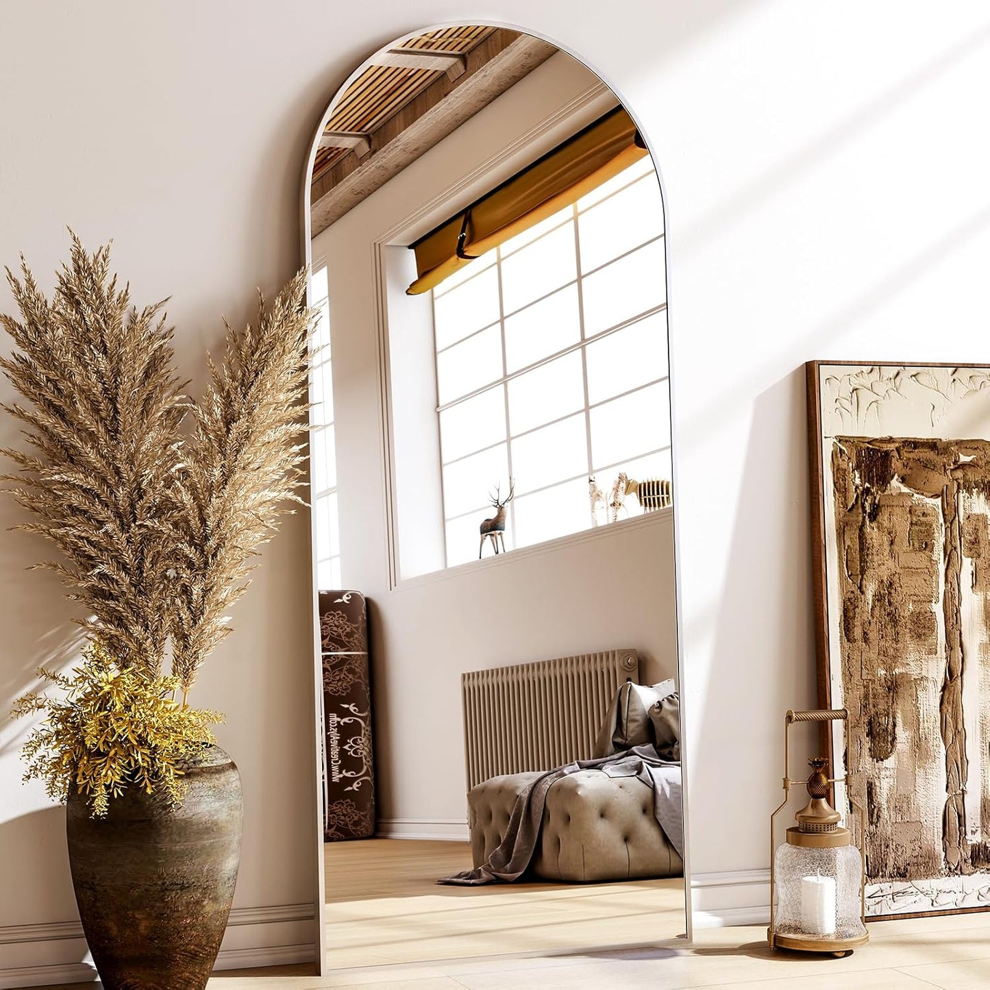 56"x21" Arched Full Length Mirror Floor Mirrors Frame Free-Standing Wall Mounted Floor Mirrors