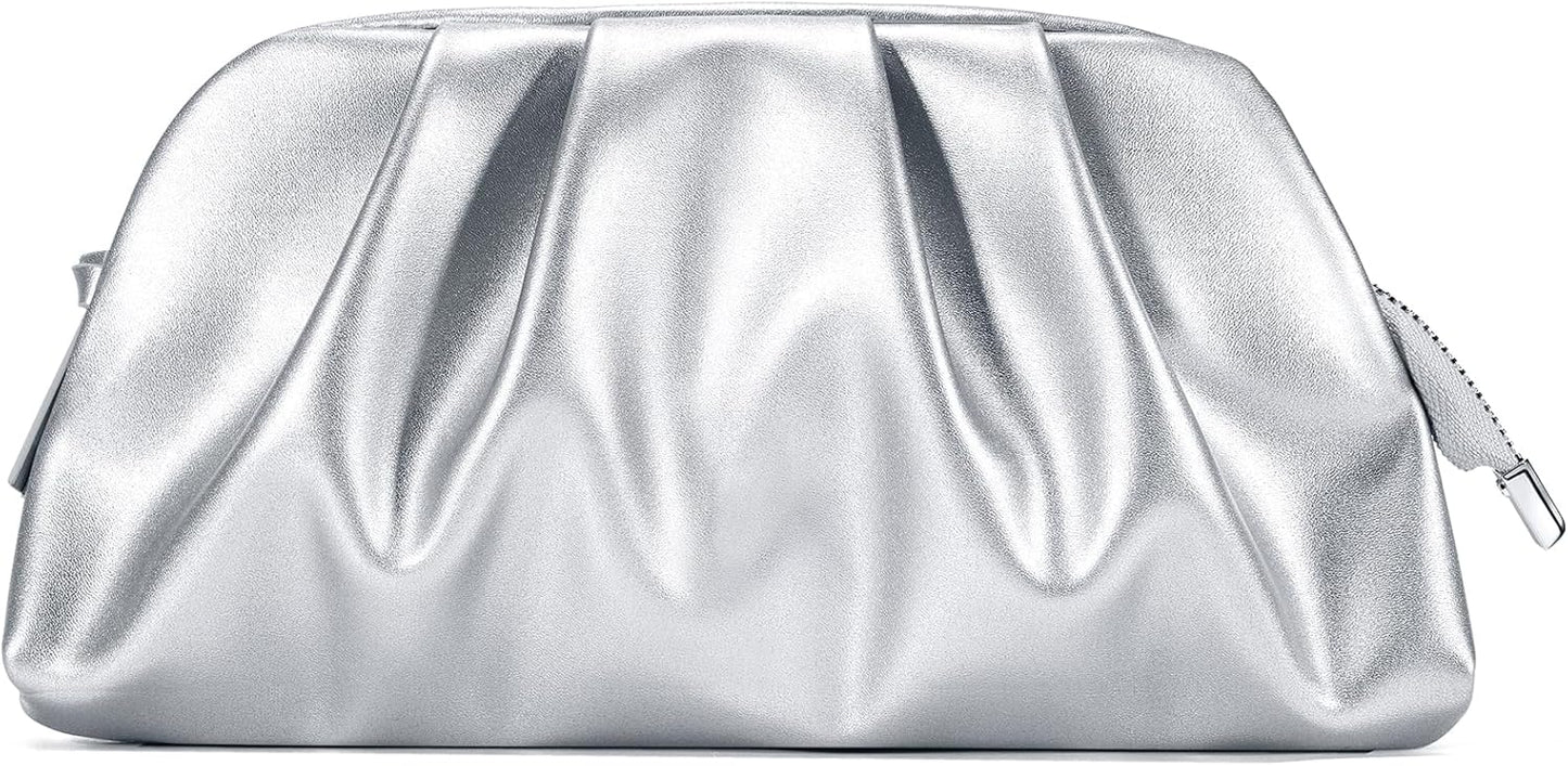Dressy Vegan Leather Clutch Purse for Women Formal, Soft Pleated PU Evening Clutch for Weddings, Proms