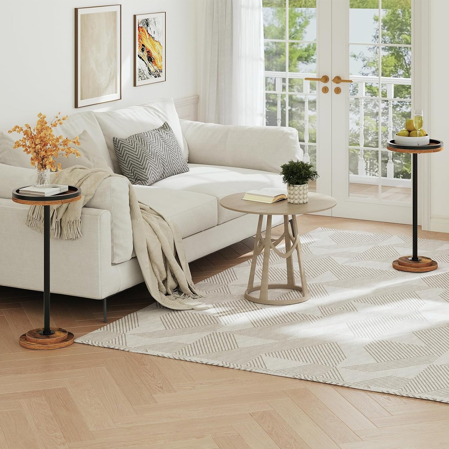 Small Side Tables, Set of 2, Round Coffee Drink Martini Tables with Pedestal for Small Spaces in Living Room