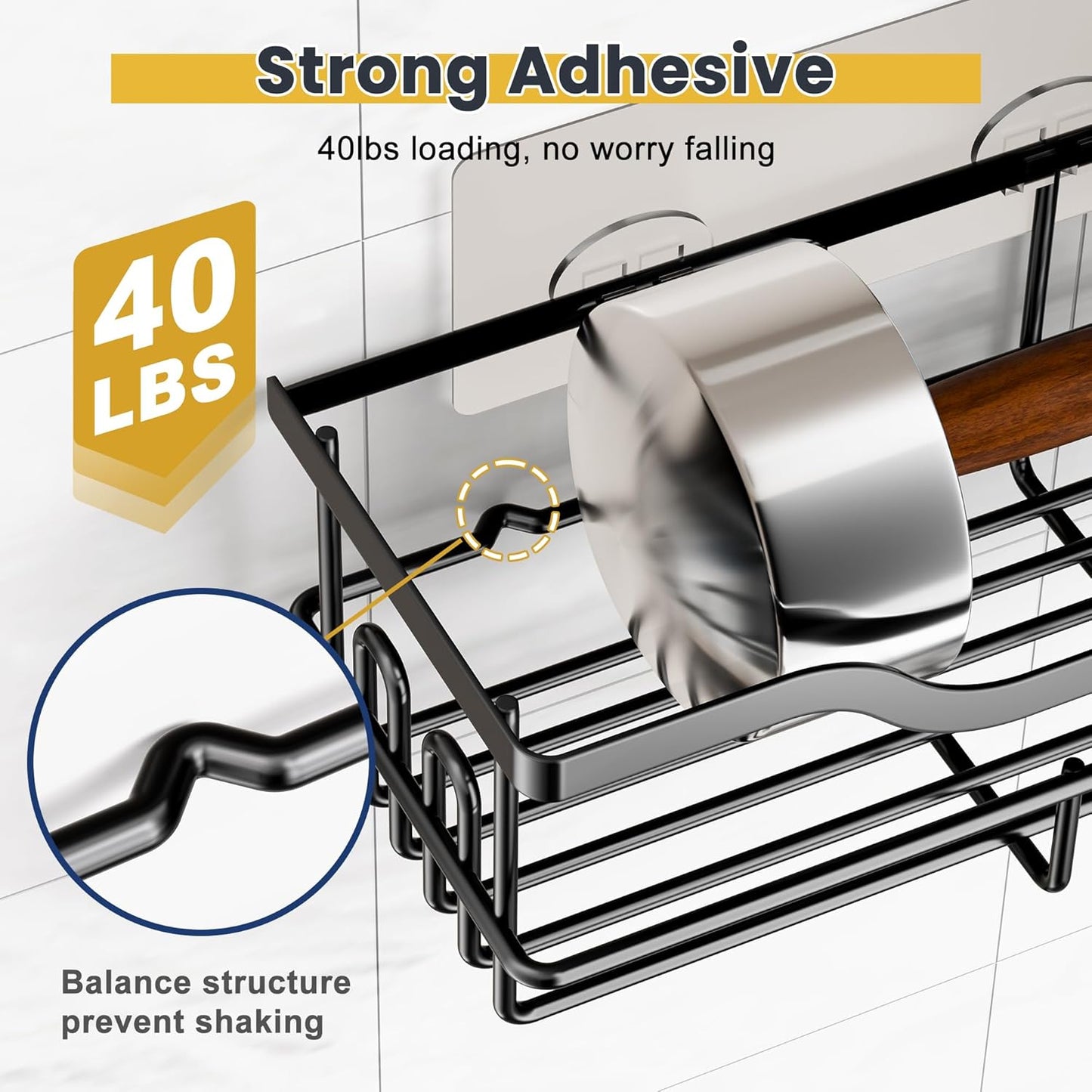 3-Pack Shower Caddy with Soap Holder, Adhesive Rustproof No-drill Shelves Rack Storage Bathroom